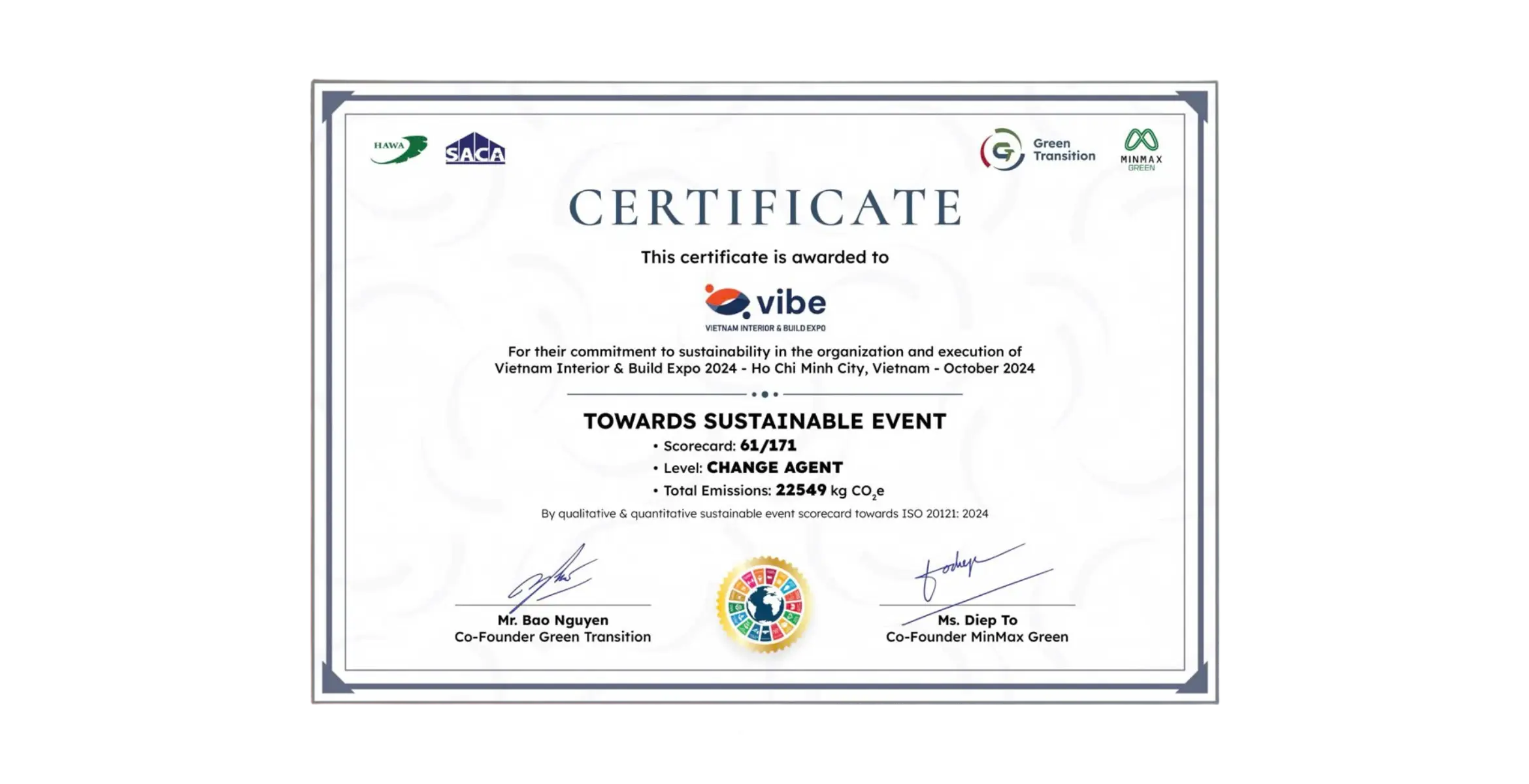 MinMax Green awarded Sustainable Event Certification to VIBE - Vietnam Interior & Build Exhibition